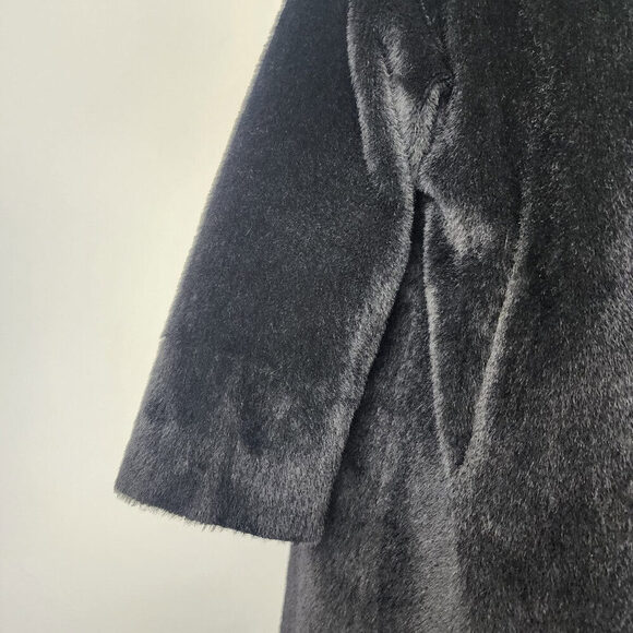 Vintage Union Label Black Faux Fur Pea Coat Size L - Picture 4 of 9